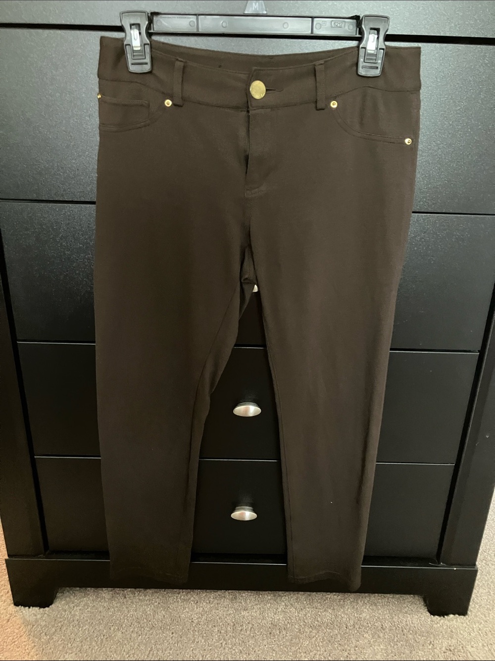 INC International Concepts Women's Dark Brown Skinny Jeans with Gold Hardware 6P